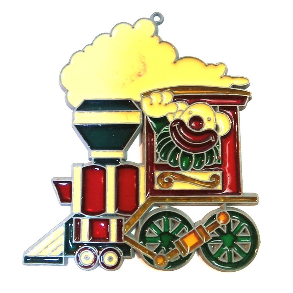Vintage Suncatcher Train Engine with Clown Conductor 4.5"x5"